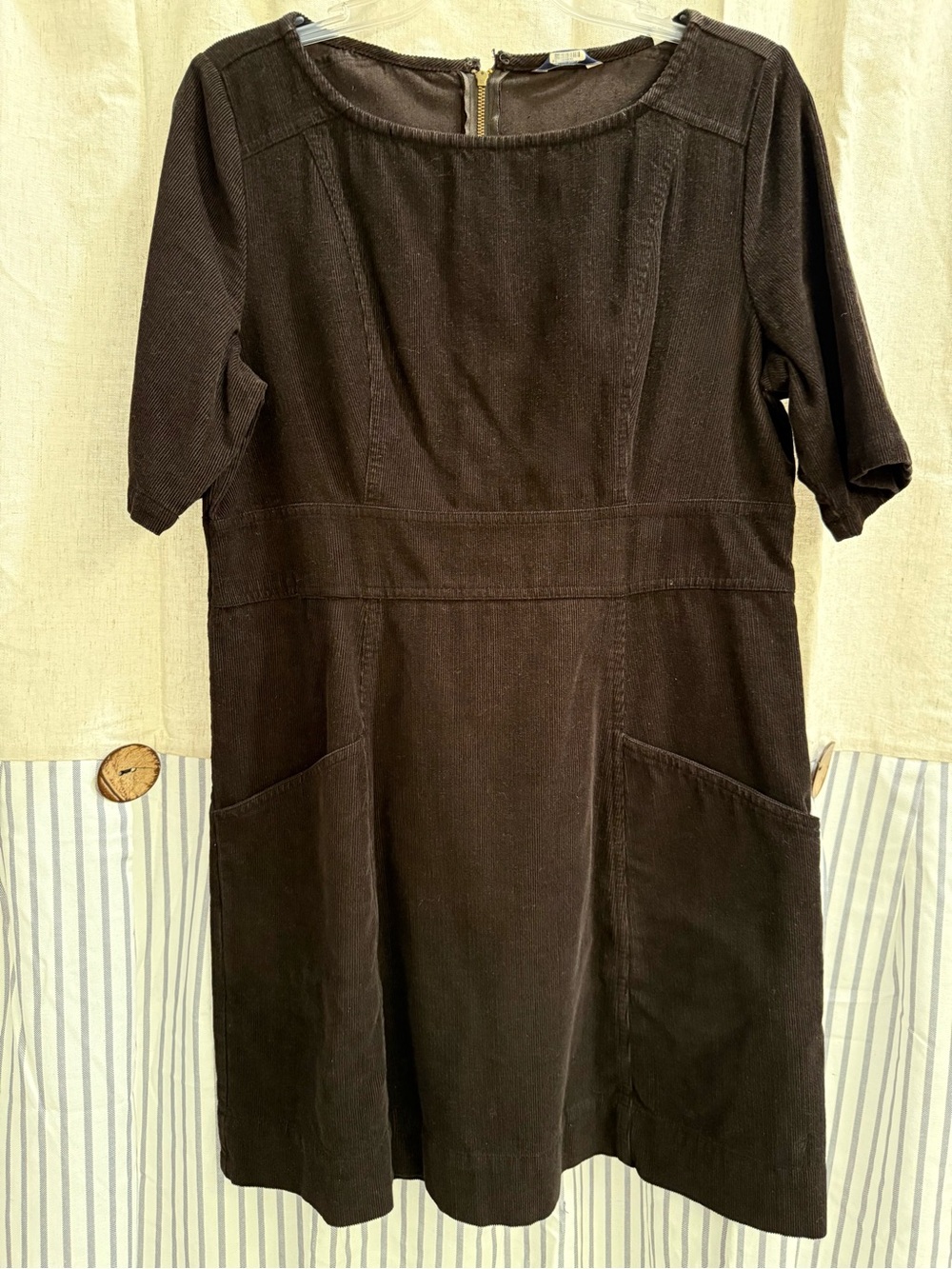 Jack Wills Women's Brown Short-Sleeve Corduroy Dress With Pockets